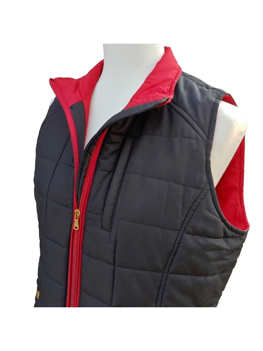 Lauren Ralph Lauren Red and Black Quilted Puffer Vest Women's Petite Large - Picture 6 of 15